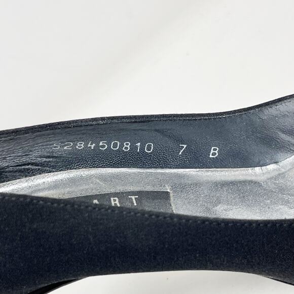 Stuart Weitzman 7 Black Scarlet Peau Du Soie Fabric Square Toe Pump Heel Vtg 90s - Picture 7 of 14